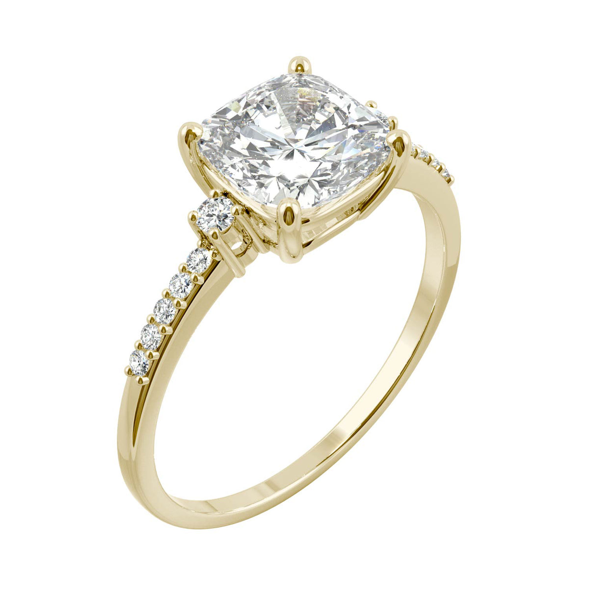 1.80 CTW DEW Cushion Moissanite Solitaire Engagement Ring in 14K Yellow Gold