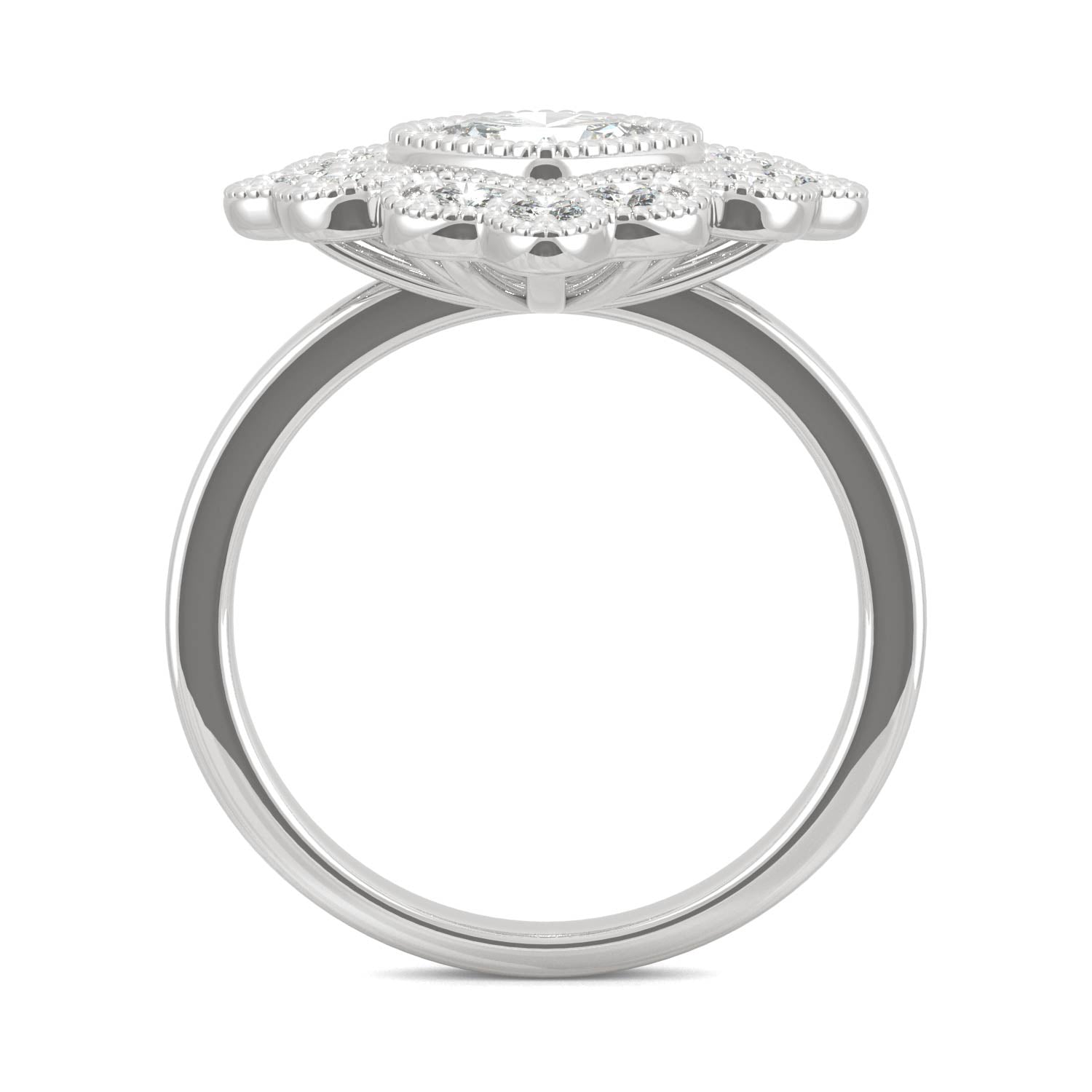 1.40 CTW DEW Cushion Moissanite Floral Milgrain Halo Ring in 14K White Gold