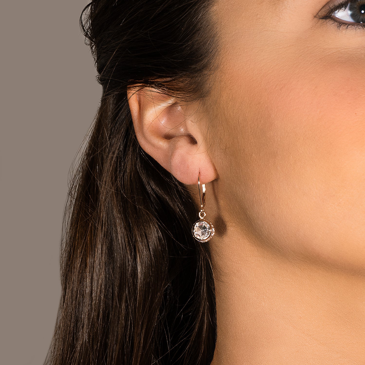 1.25 CTW DEW Round Rose Cut Moissanite Drop Earrings in 14K Yellow Gold