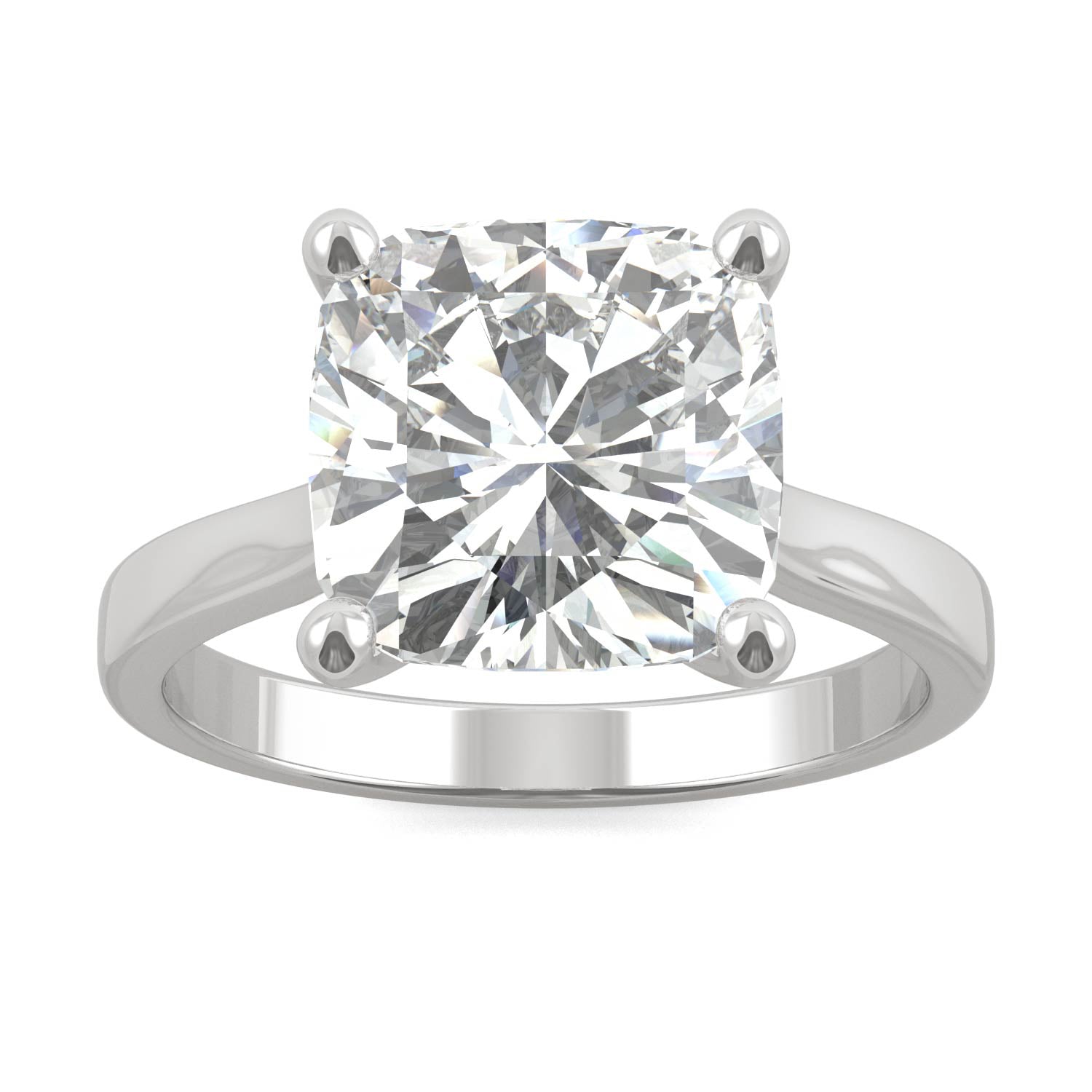 4.20 CTW DEW Cushion Moissanite Cathedral Solitaire Ring in 14K White Gold