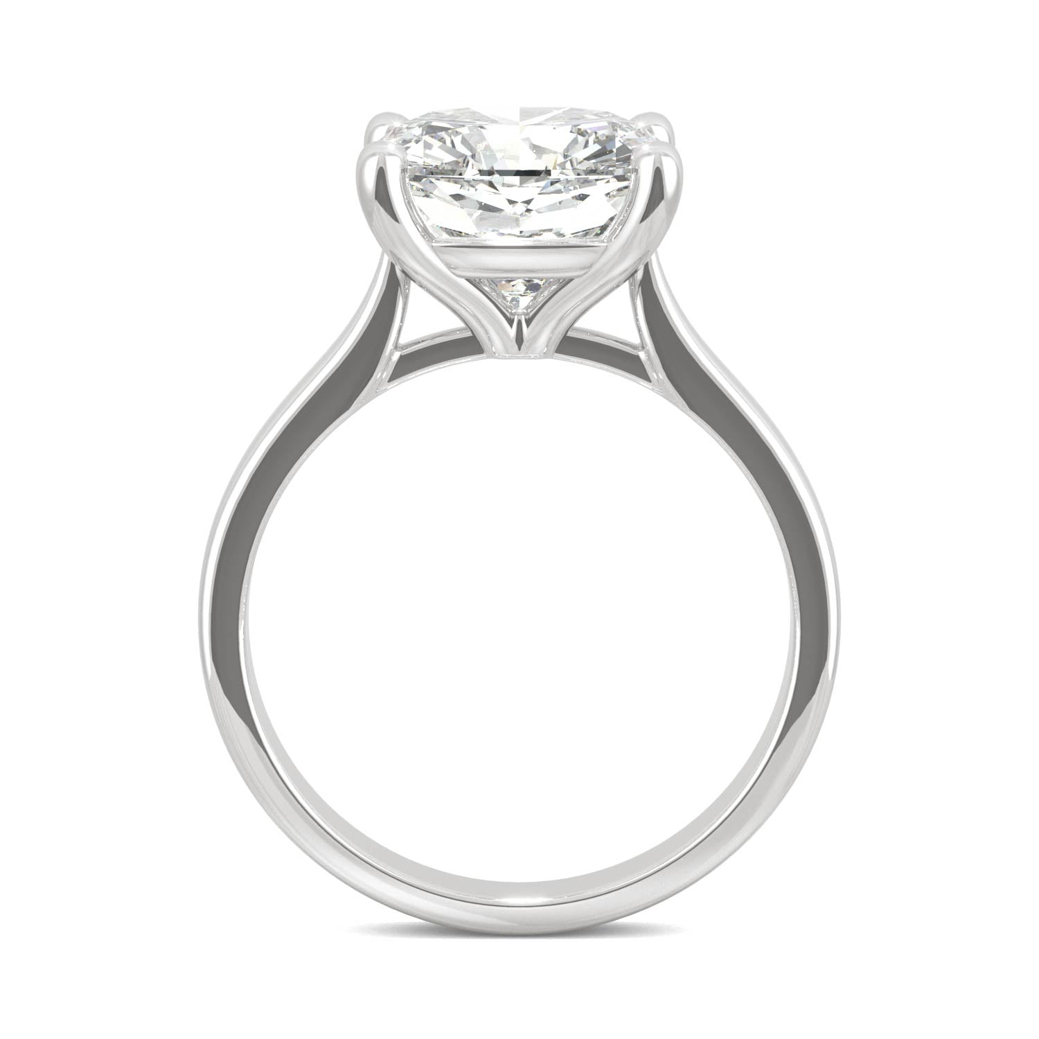 4.20 CTW DEW Cushion Moissanite Cathedral Solitaire Ring in 14K White Gold