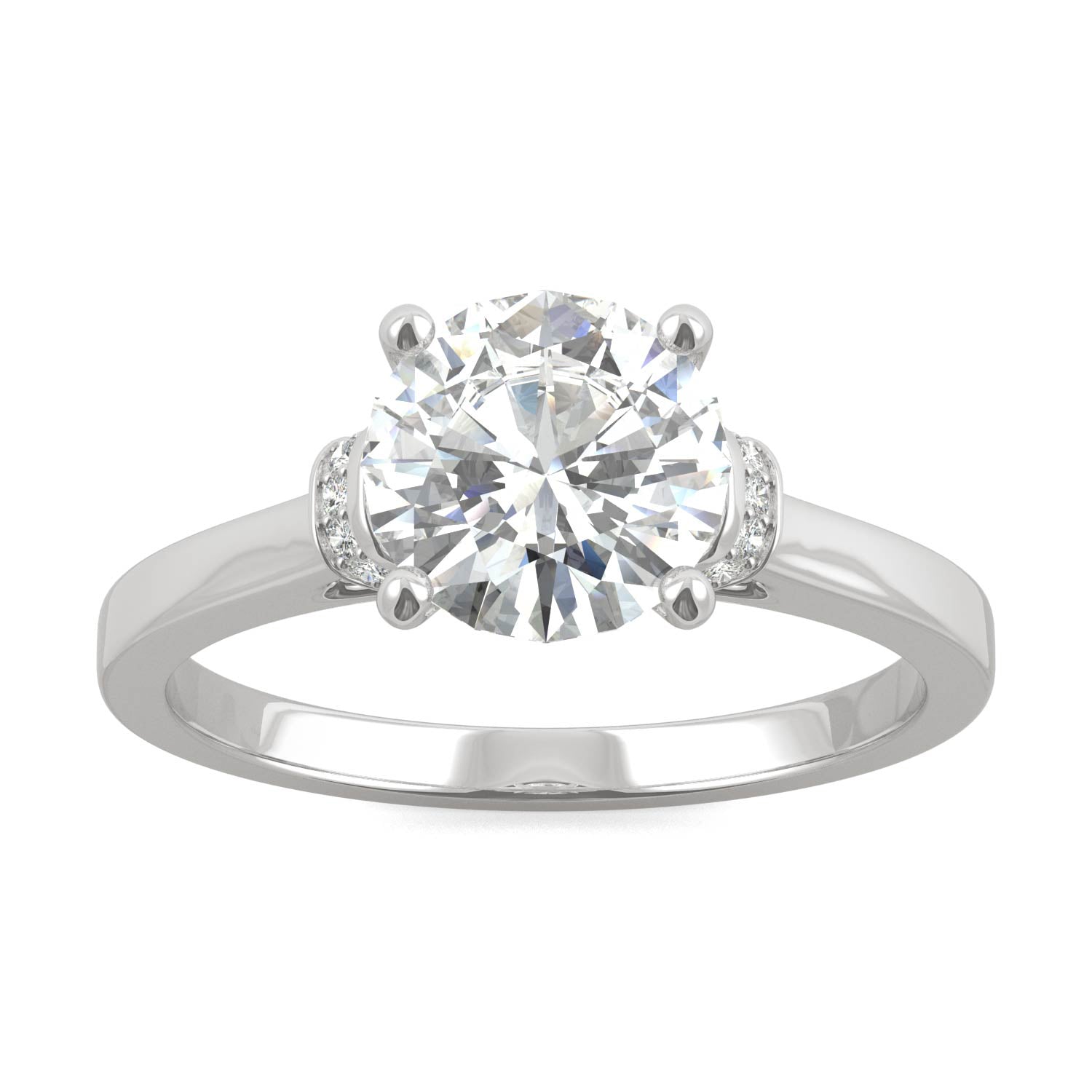 1.59 CTW DEW Round Moissanite Cathedral Accented Engagement Ring in 14K White Gold