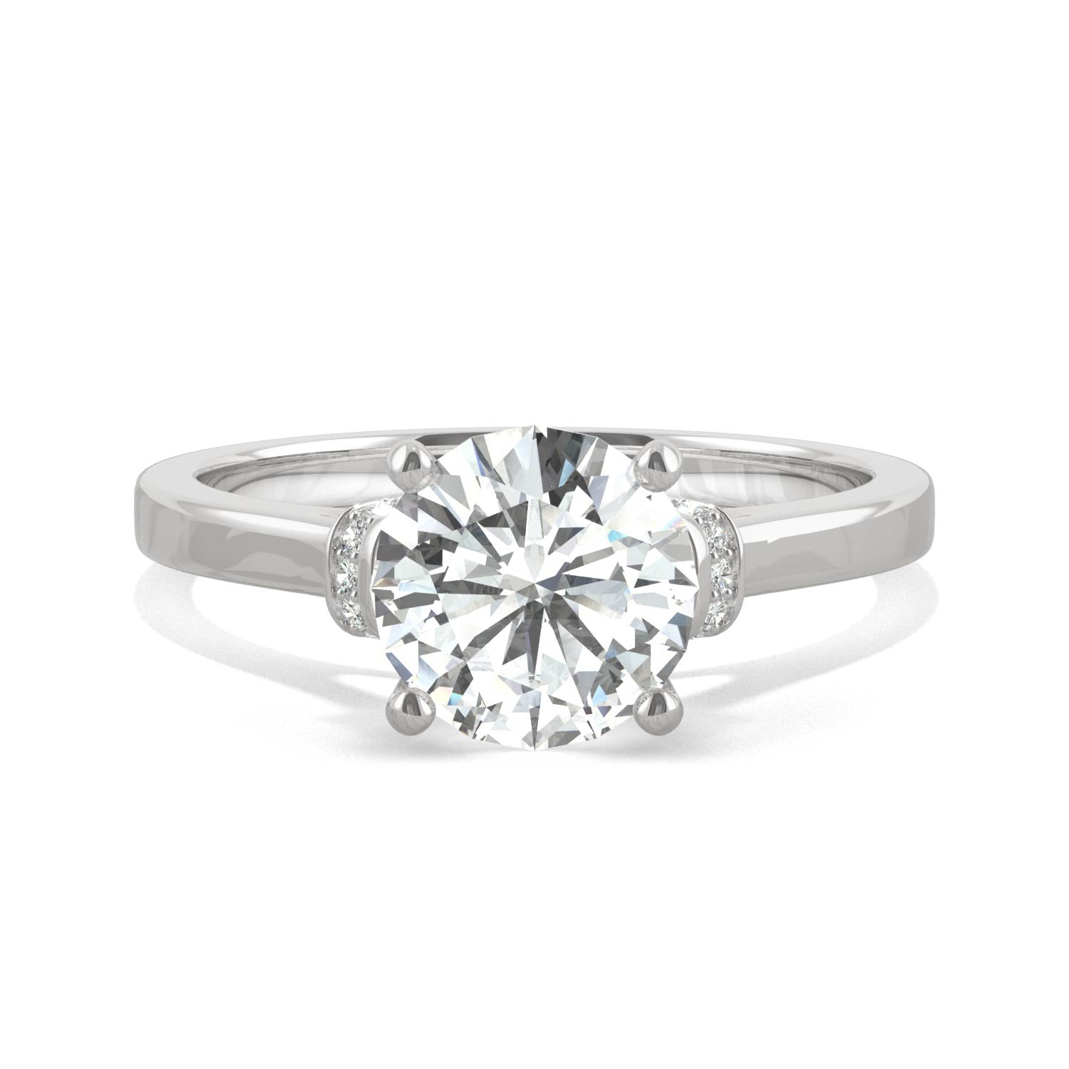 1.59 CTW DEW Round Moissanite Cathedral Accented Engagement Ring in 14K White Gold