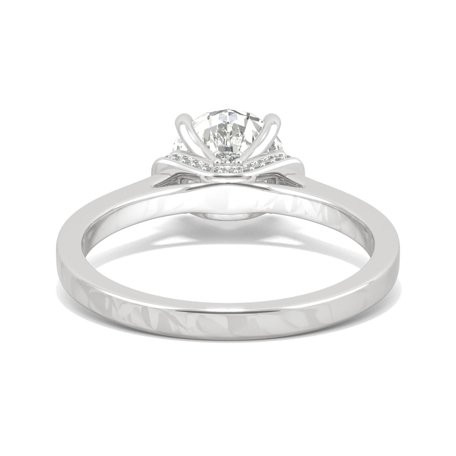 1.59 CTW DEW Round Moissanite Cathedral Accented Engagement Ring in 14K White Gold