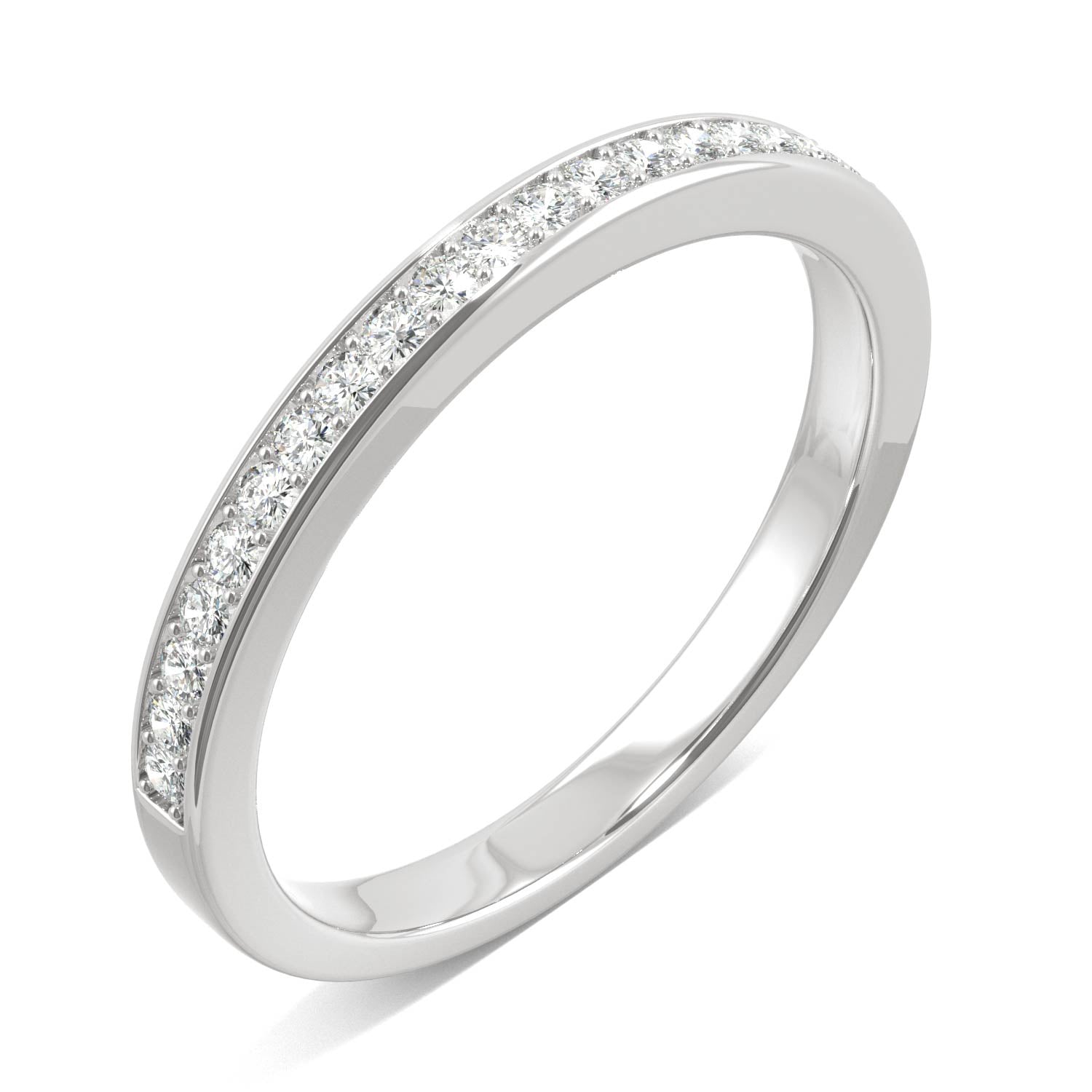 0.22 CTW DEW Round Moissanite Bead Set Wedding Band in 14K White Gold
