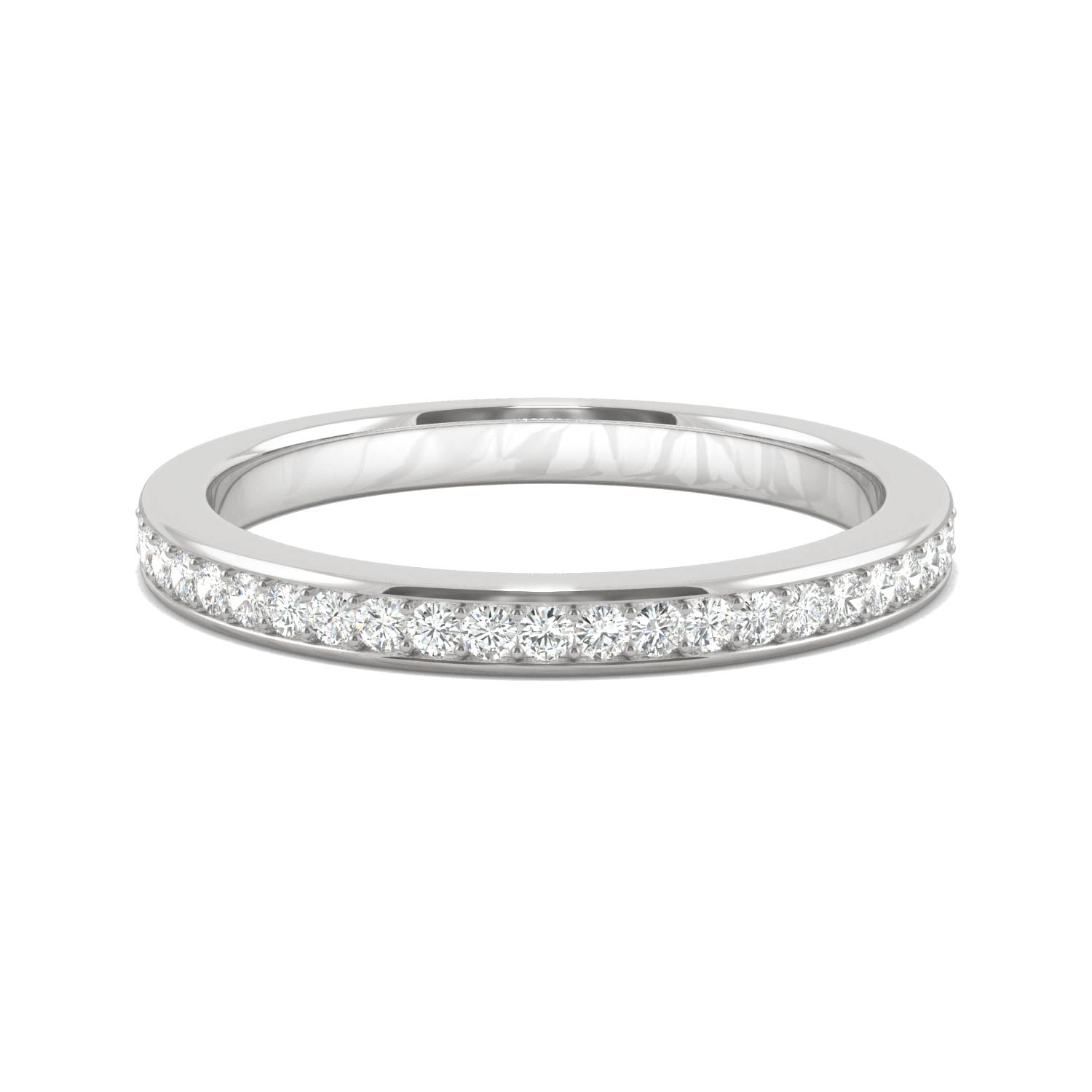 0.22 CTW DEW Round Moissanite Bead Set Wedding Band in 14K White Gold