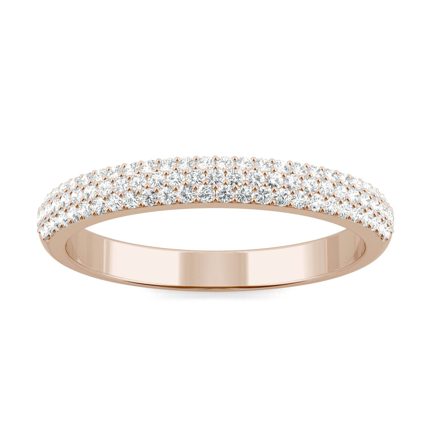 0.52 CTW DEW Round Moissanite Three-Row Pavé Wedding Band in 14K Rose Gold