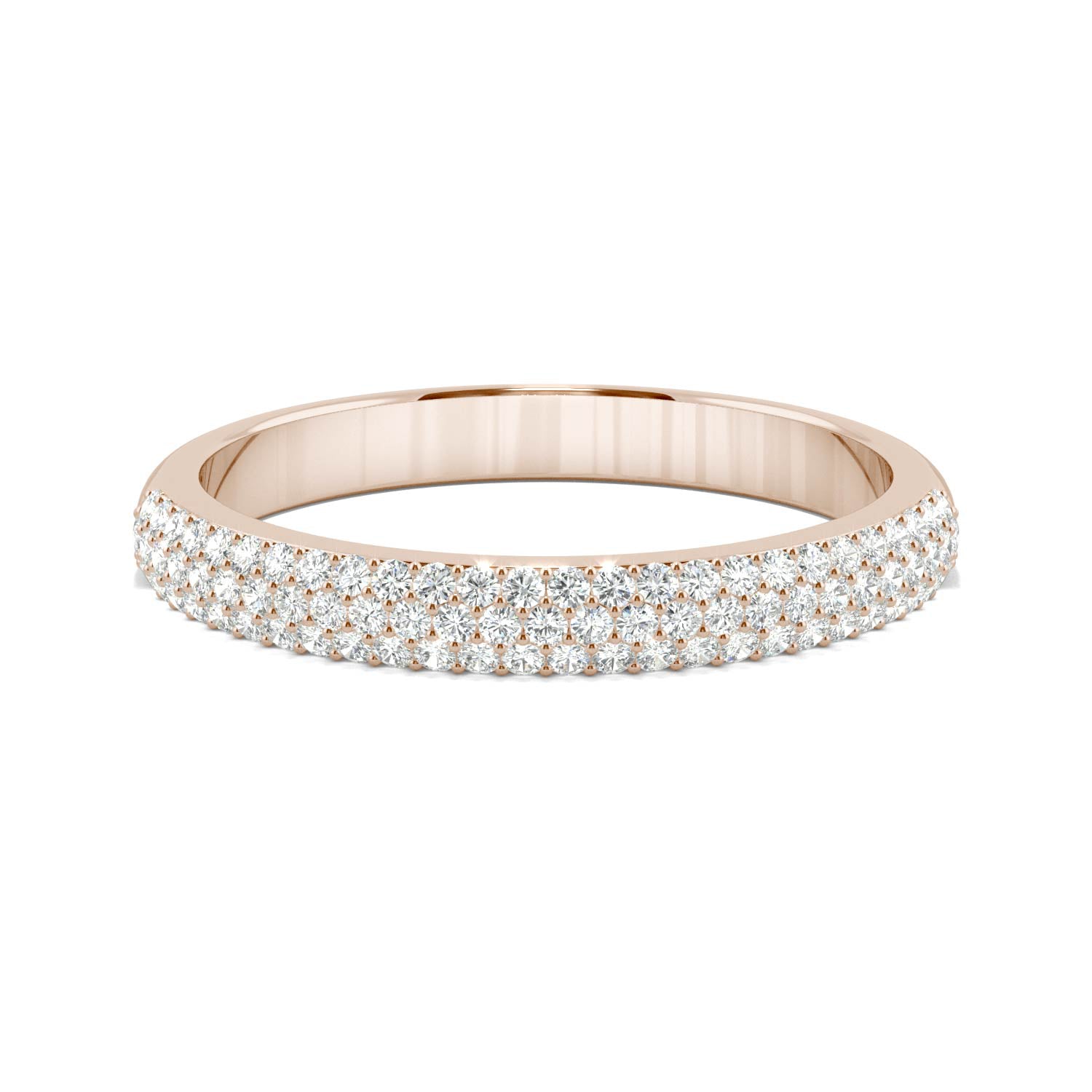 0.52 CTW DEW Round Moissanite Three-Row Pavé Wedding Band in 14K Rose Gold