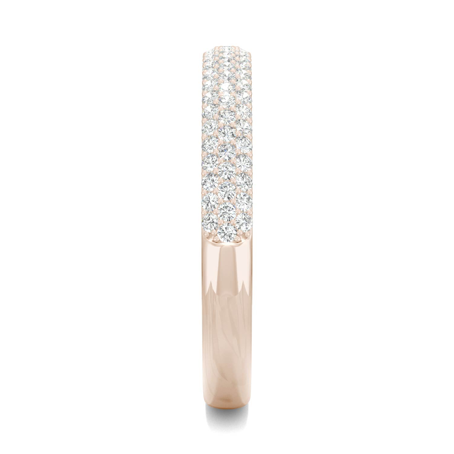 0.52 CTW DEW Round Moissanite Three-Row Pavé Wedding Band in 14K Rose Gold