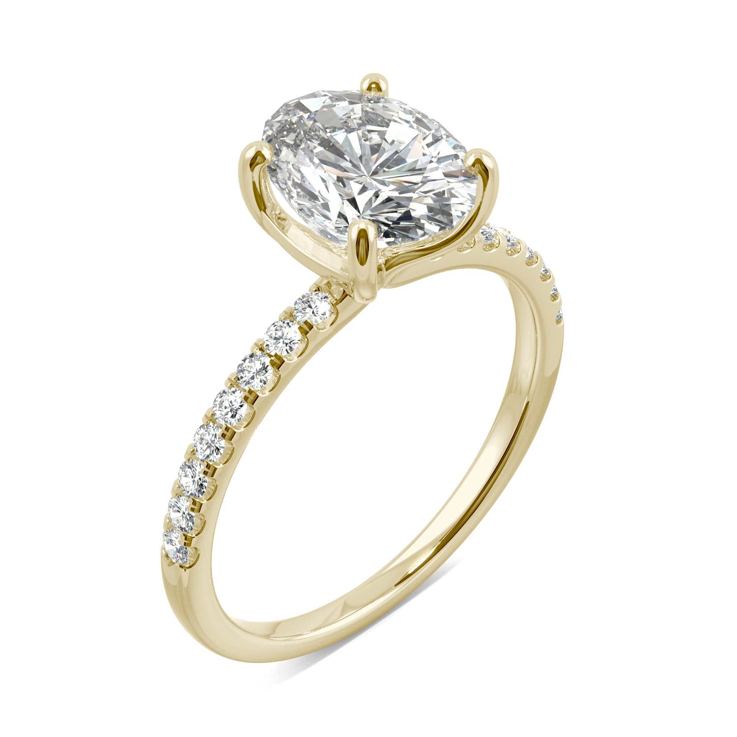 2.34 CTW DEW Oval Moissanite Side-Stone Engagement Ring in 14K Yellow Gold