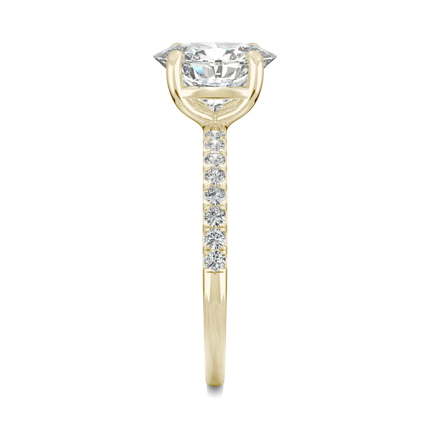 2.34 CTW DEW Oval Moissanite Side-Stone Engagement Ring in 14K Yellow Gold