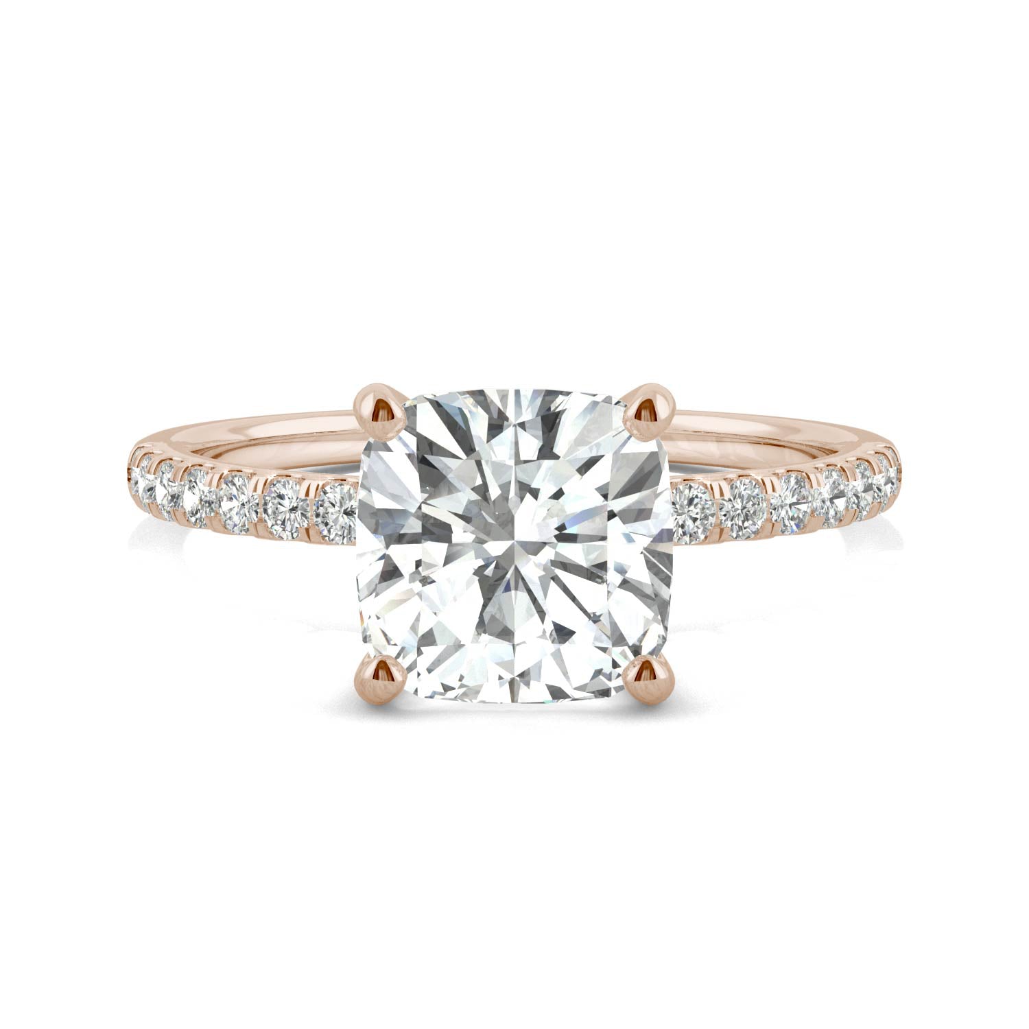 2.52 CTW DEW Cushion Moissanite Side-Stone Engagement Ring in 14K Rose Gold