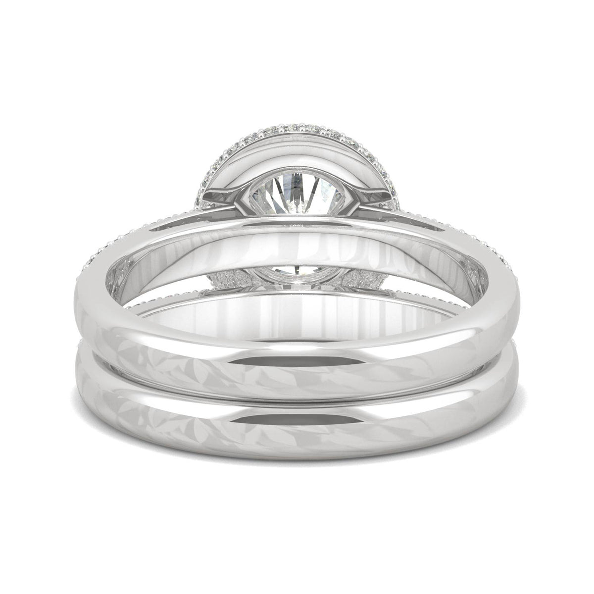 2.11 CTW DEW 14K White Gold Round Moissanite Pave Halo Bridal Set