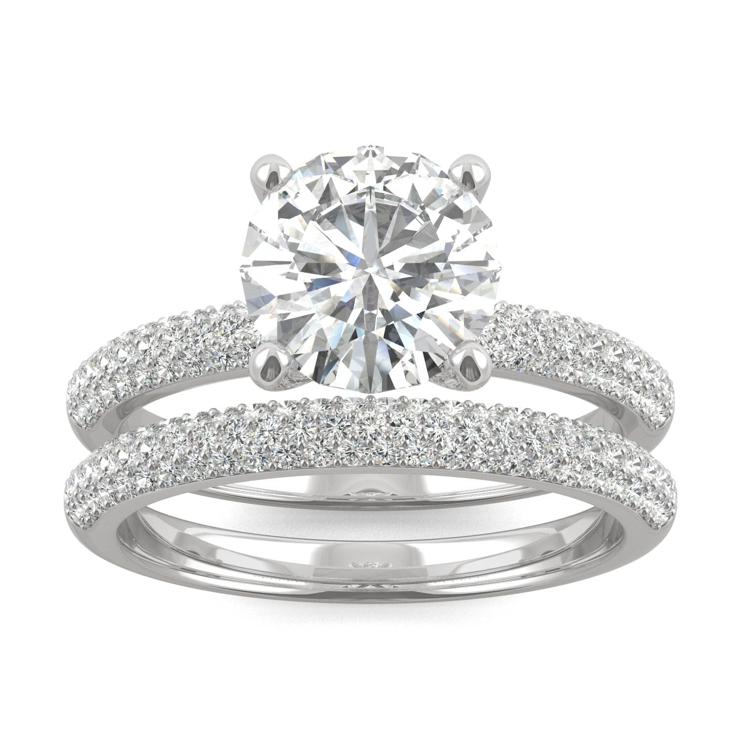 2.34 CTW DEW 14K White Gold Round Moissanite Pave Bridal Set