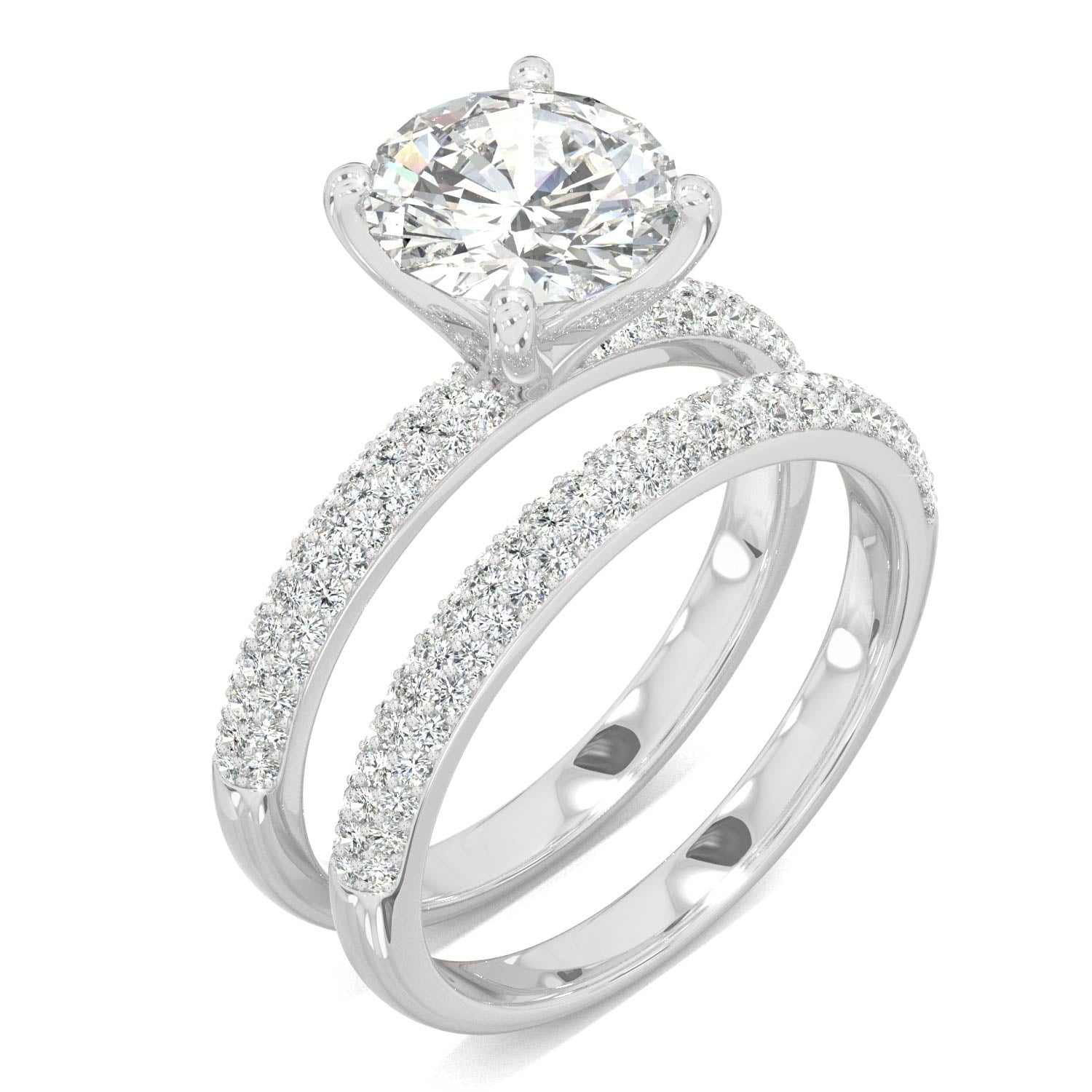 2.34 CTW DEW 14K White Gold Round Moissanite Pave Bridal Set