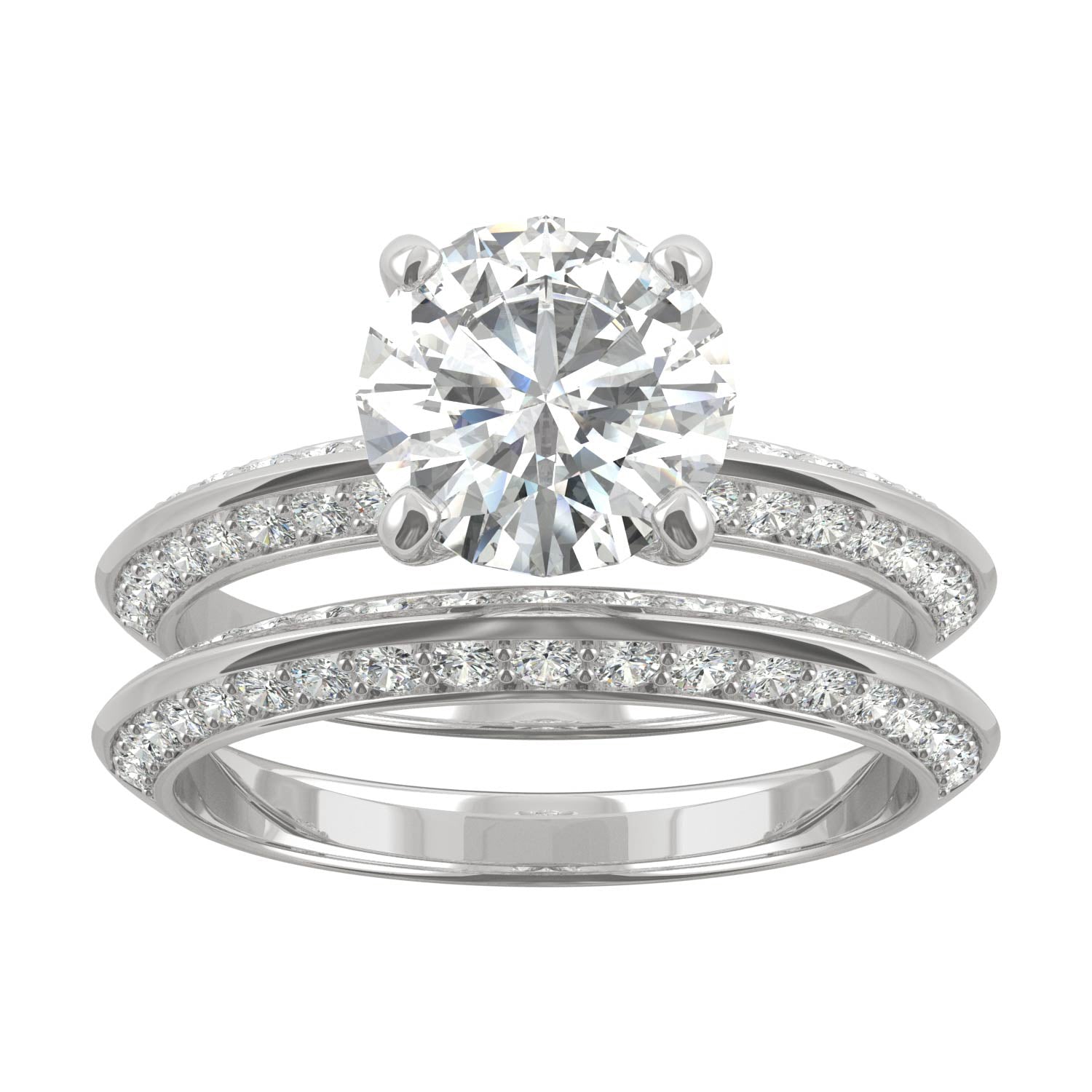 2.68 CTW DEW 14K White Gold Moissanite Round Knife Edge Bridal Set