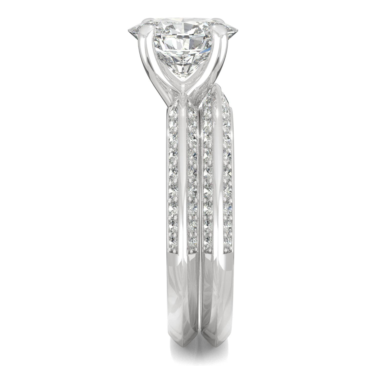 2.91 CTW DEW Oval Moissanite Knife Edge Wedding Set in 14K White Gold