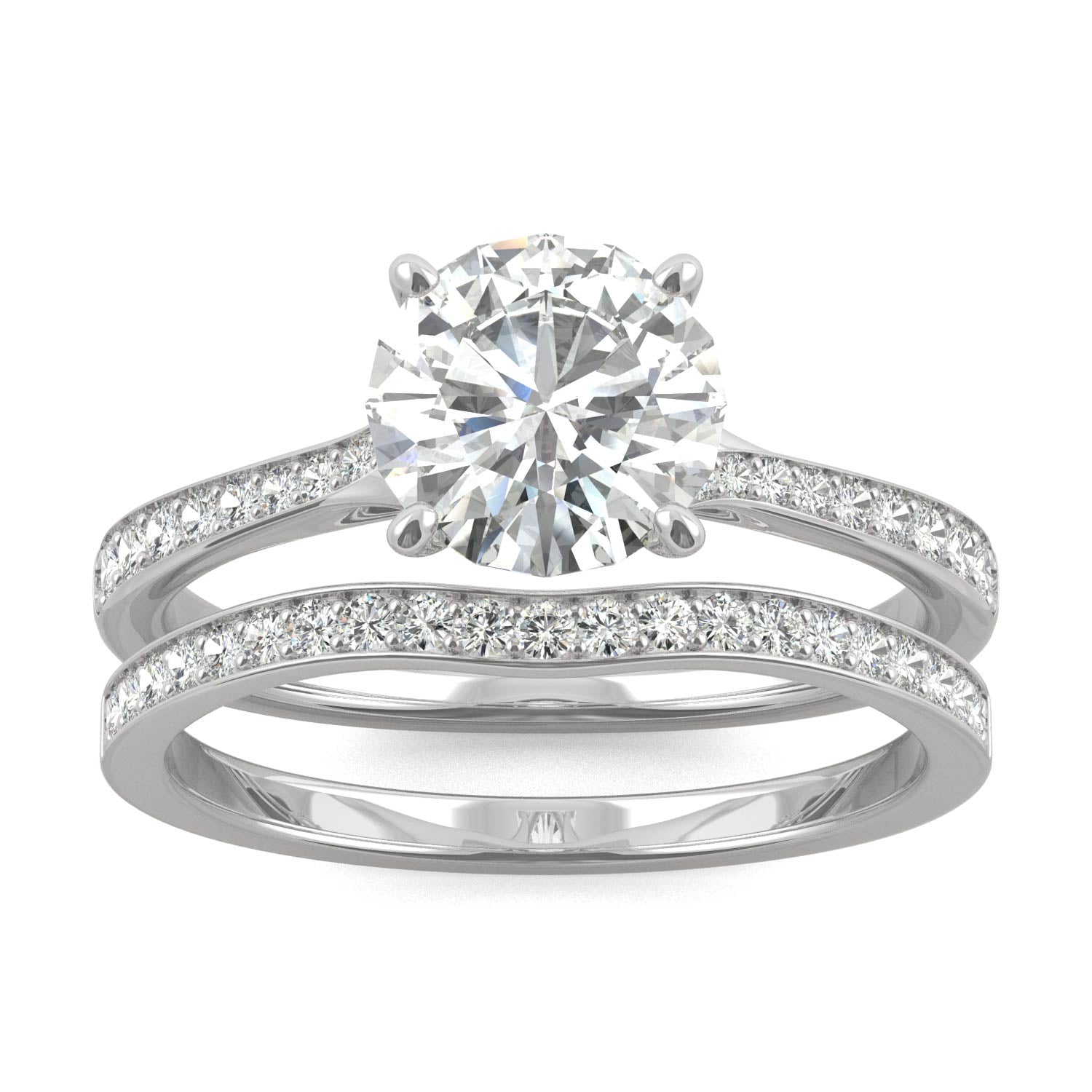1.81 CTW DEW Round Moissanite Hidden Halo Accented Bridal Set in 14K White Gold