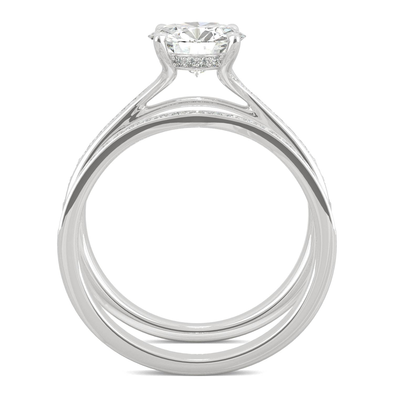 1.81 CTW DEW Round Moissanite Hidden Halo Accented Bridal Set in 14K White Gold