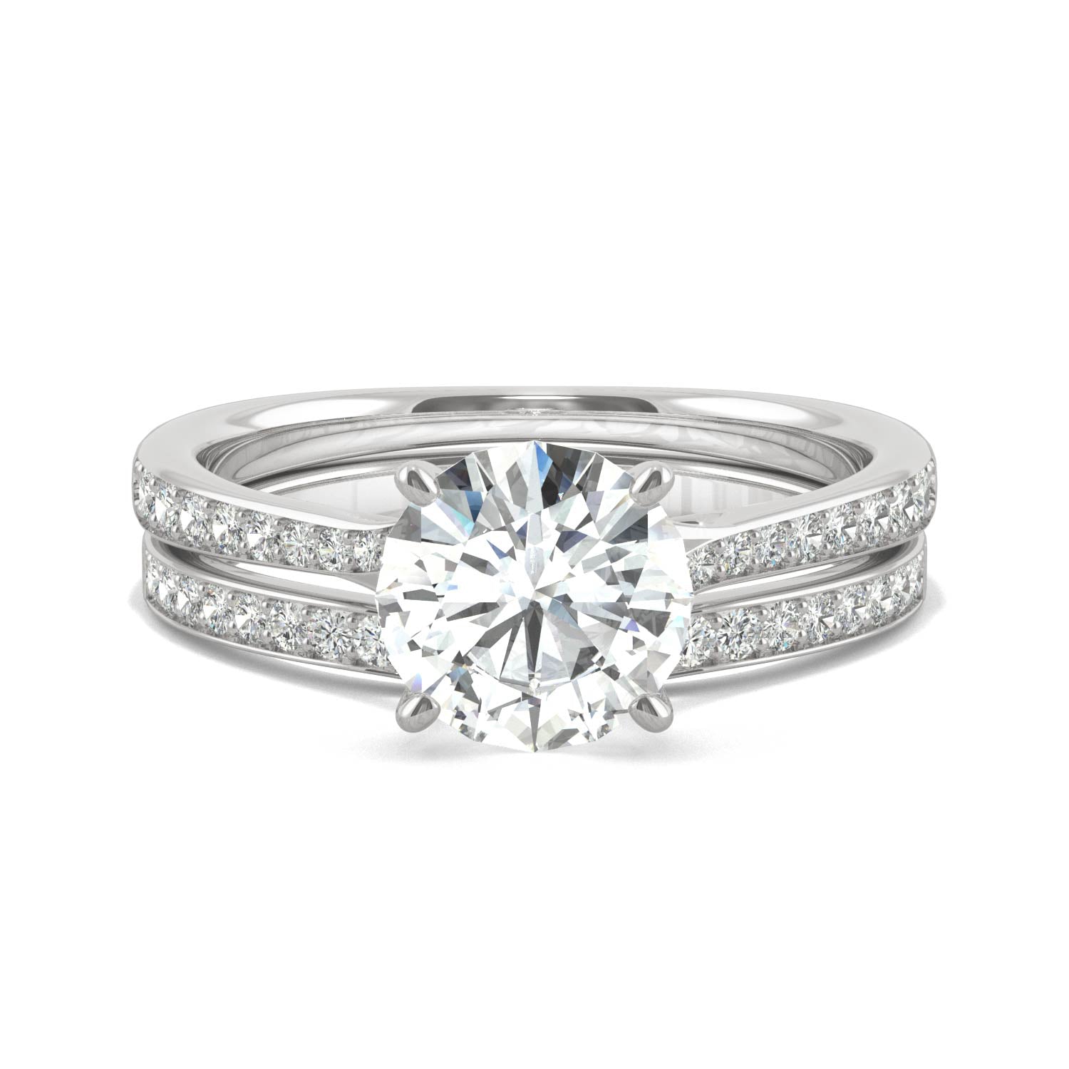 1.81 CTW DEW Round Moissanite Hidden Halo Accented Bridal Set in 14K White Gold