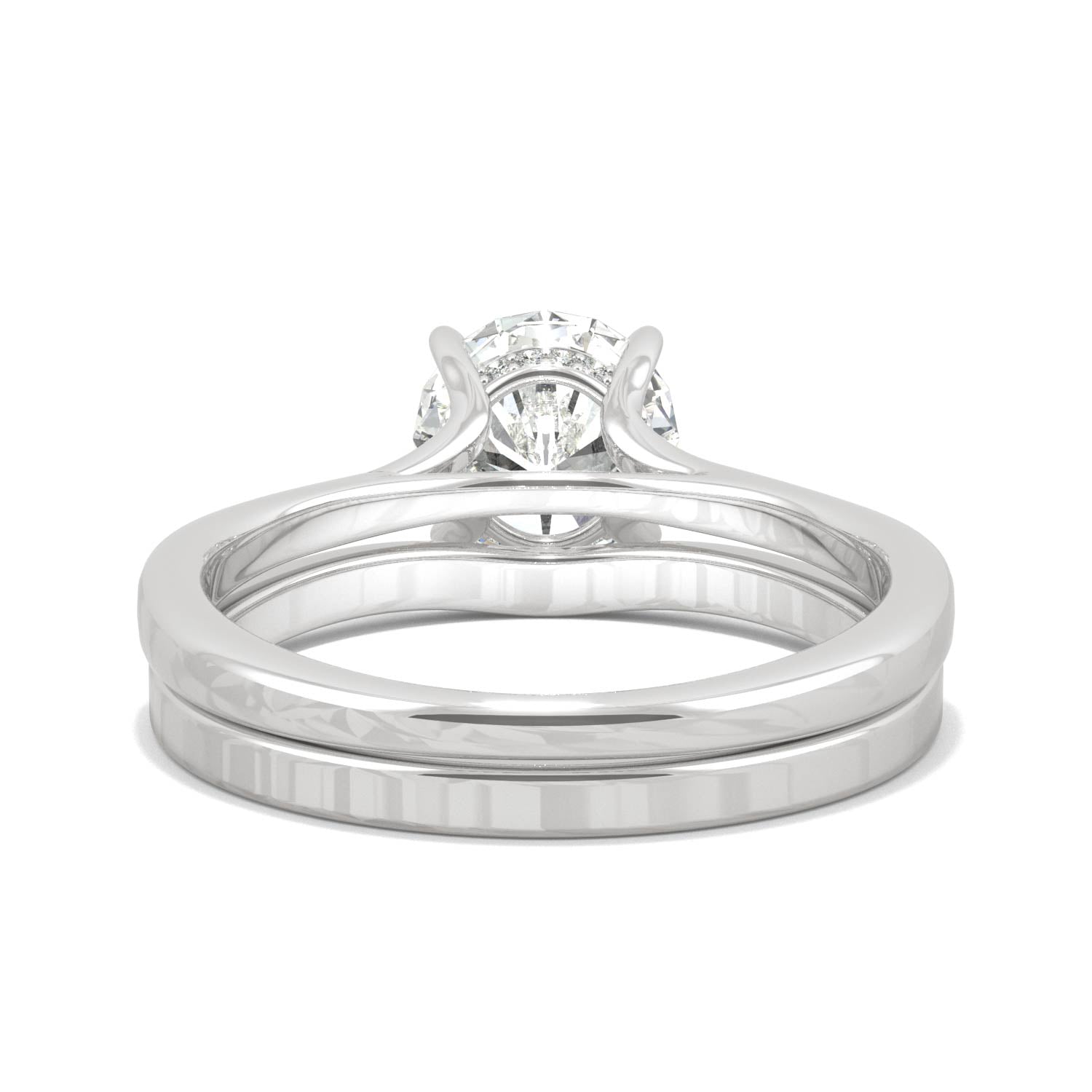 1.81 CTW DEW Round Moissanite Hidden Halo Accented Bridal Set in 14K White Gold