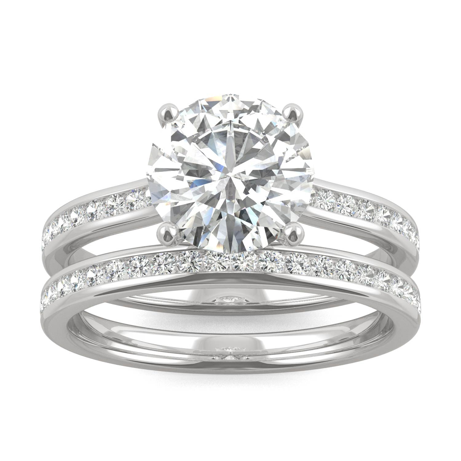 2.27 CTW DEW Round Moissanite Channel Set Bridal Set in 14K White Gold