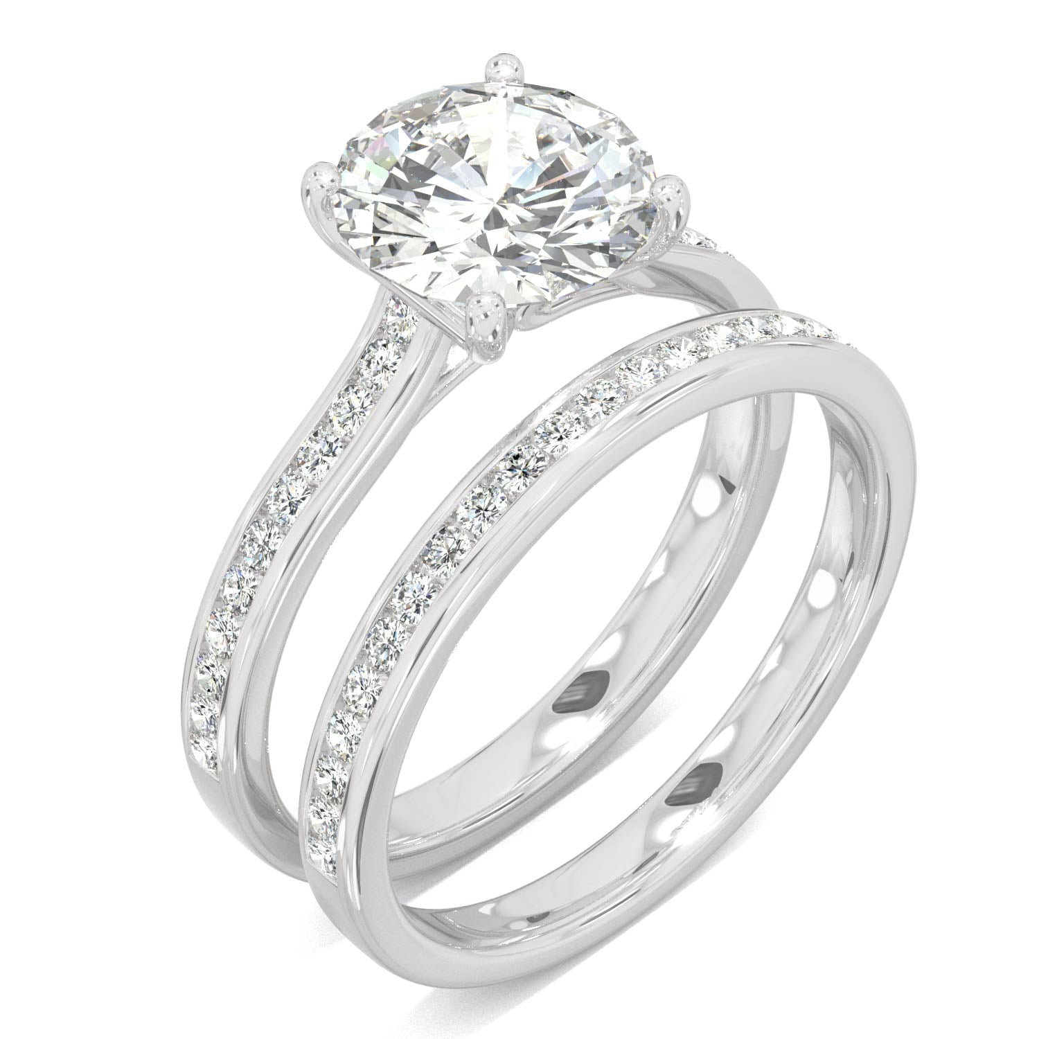 2.27 CTW DEW Round Moissanite Channel Set Bridal Set in 14K White Gold