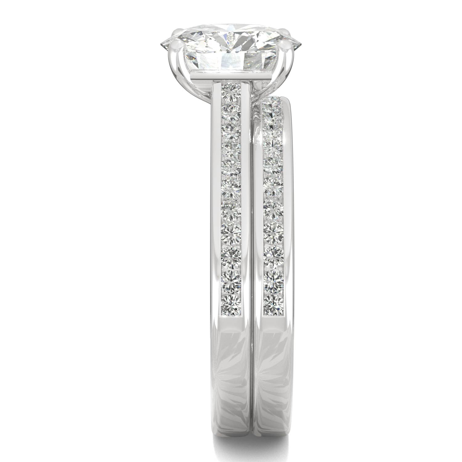 2.27 CTW DEW Round Moissanite Channel Set Bridal Set in 14K White Gold
