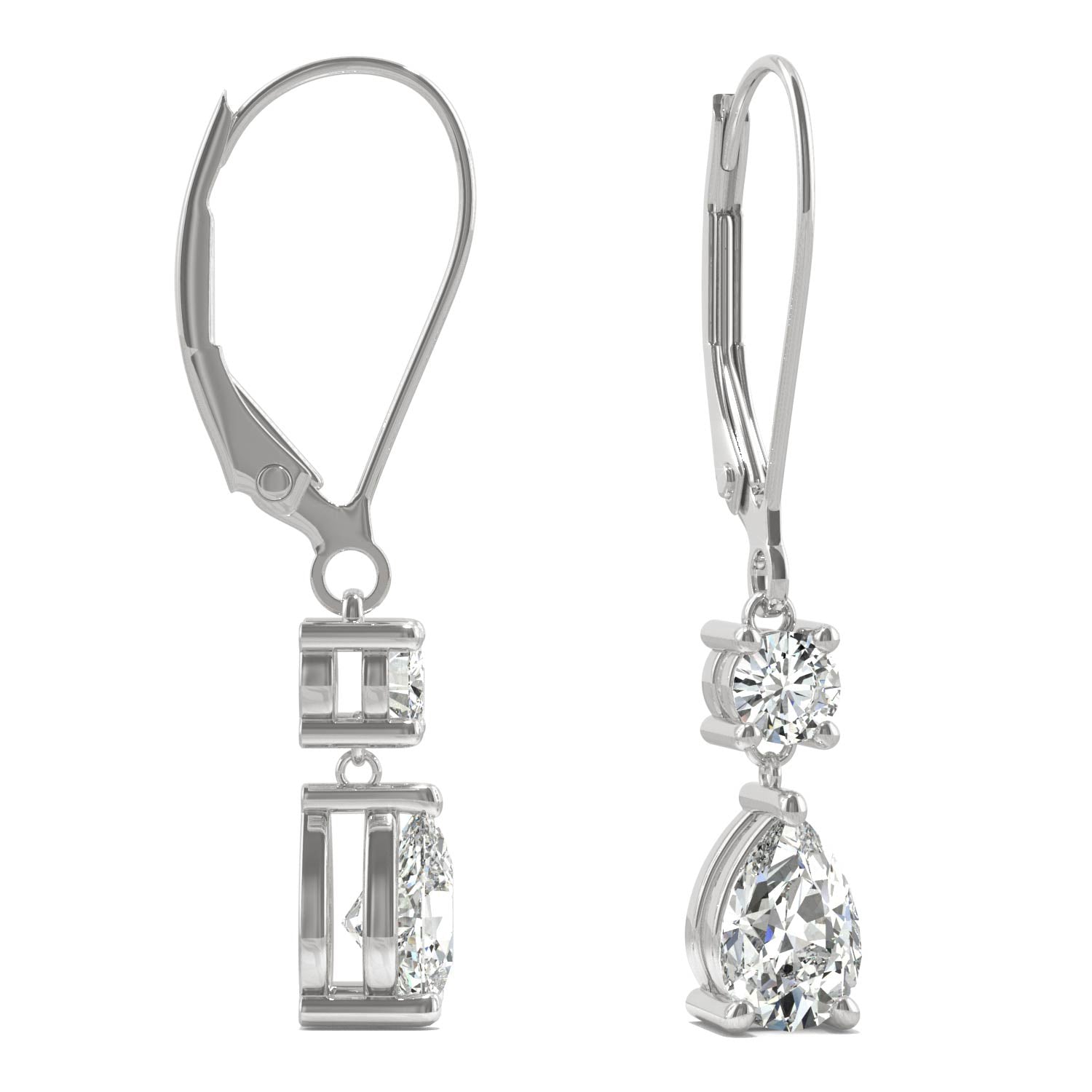 1.06 CTW DEW Pear Moissanite Drop Leverback Earrings in 14K White Gold