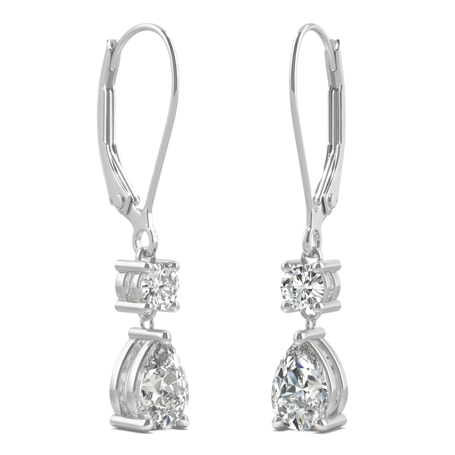 1.06 CTW DEW Pear Moissanite Drop Leverback Earrings in 14K White Gold