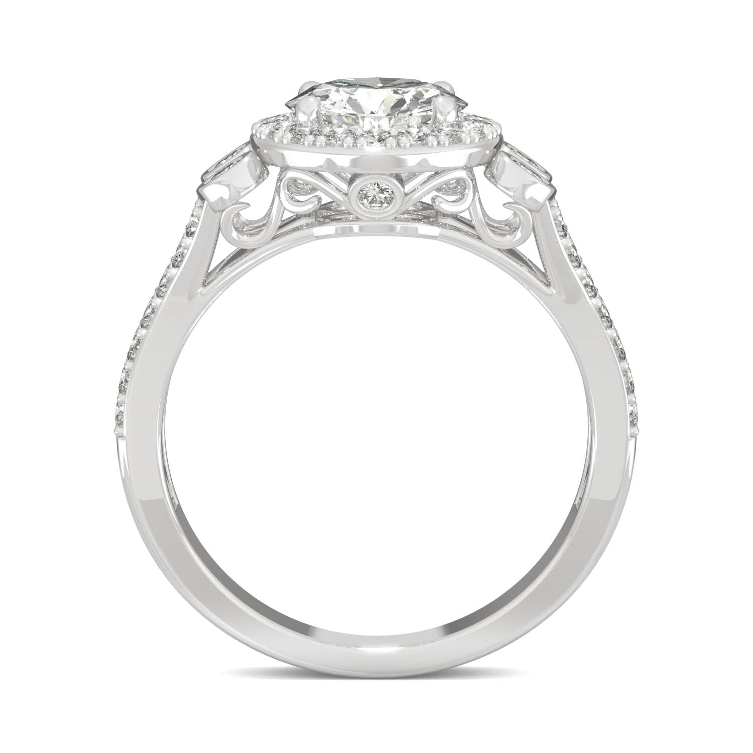 1.78 CTW DEW Round Moissanite Accented Halo Engagement Ring in 14K White Gold
