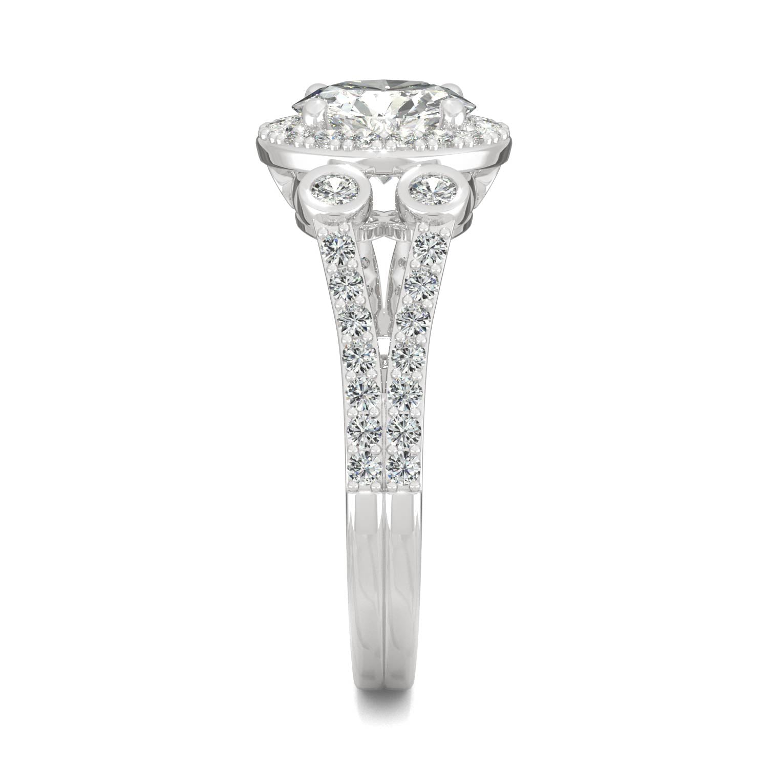 1.78 CTW DEW Round Moissanite Accented Halo Engagement Ring in 14K White Gold