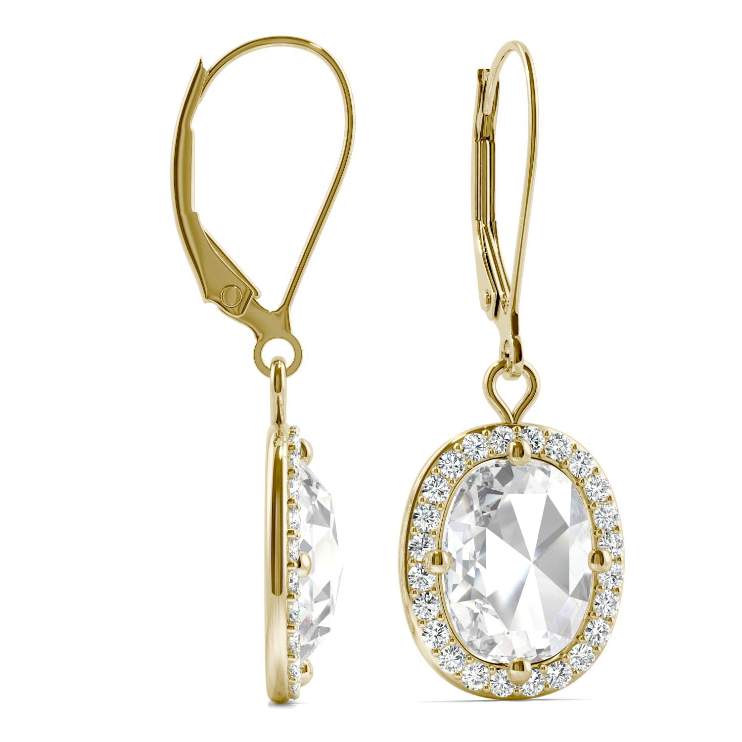 2.98 CTW DEW Oval Rose Cut Moissanite Drop Earrings in 14K Yellow Gold
