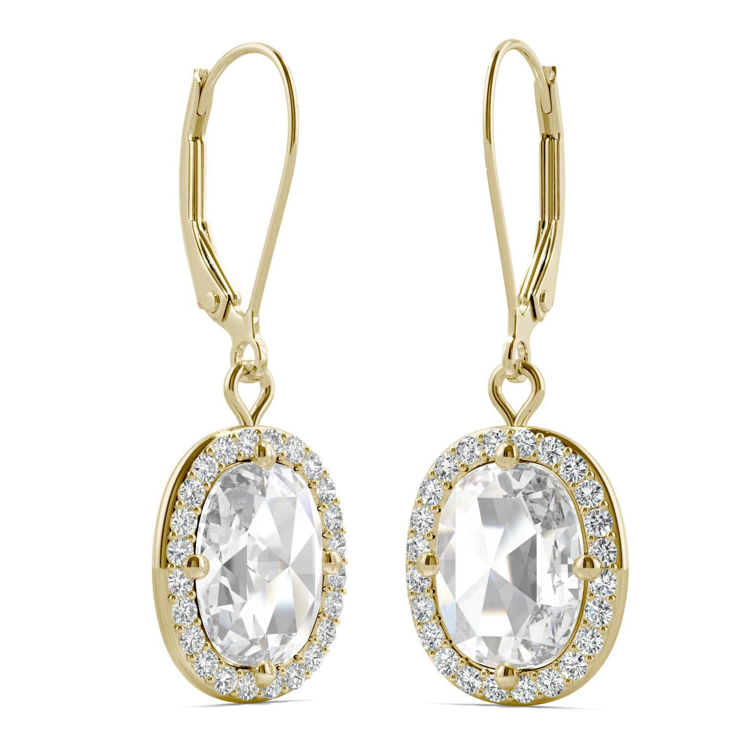 2.98 CTW DEW Oval Rose Cut Moissanite Drop Earrings in 14K Yellow Gold