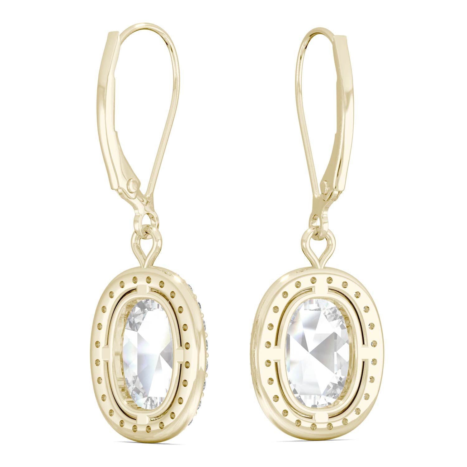 2.98 CTW DEW Oval Rose Cut Moissanite Drop Earrings in 14K Yellow Gold