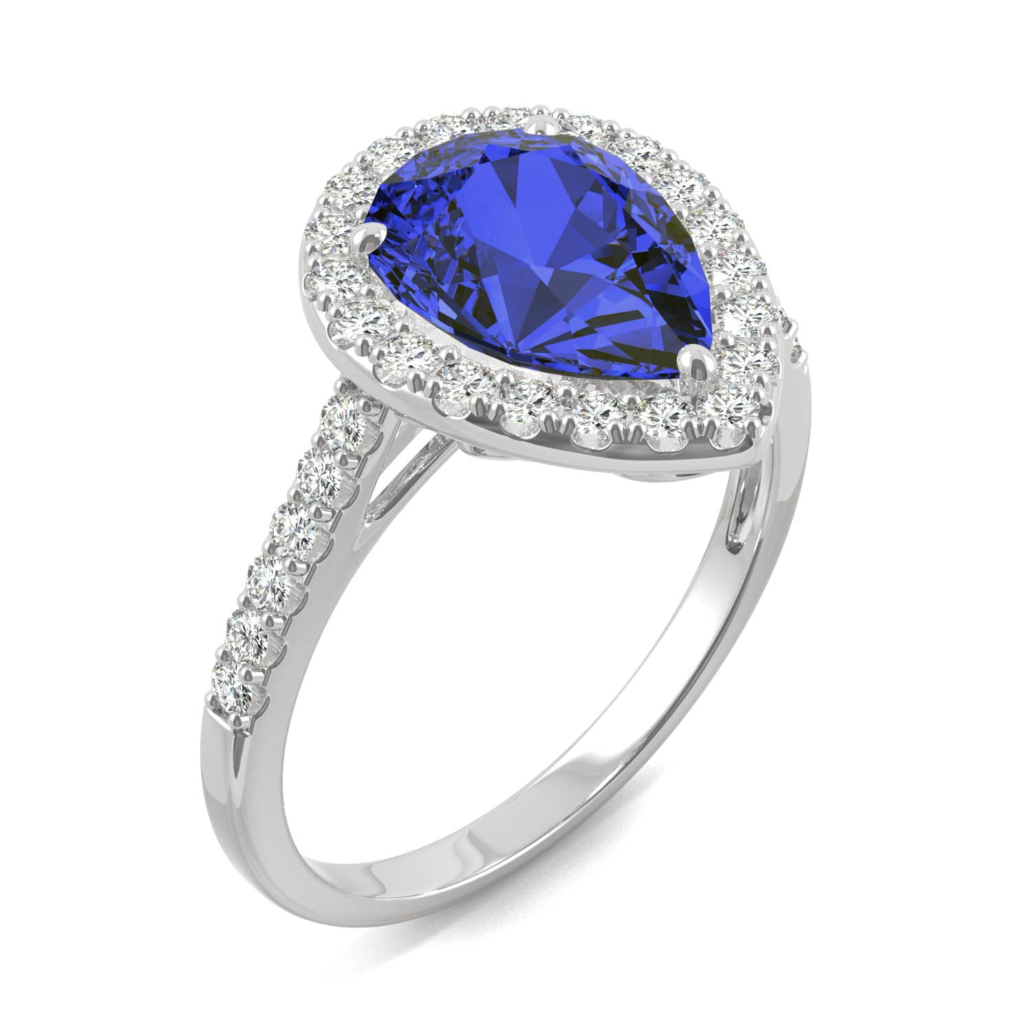 2.98 CTW DEW Pear Sapphire Halo Ring in 14K White Gold