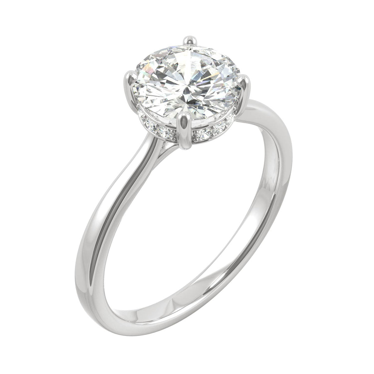 1.58 CTW DEW Round Moissanite Hidden Halo Engagement Ring in 14K White Gold