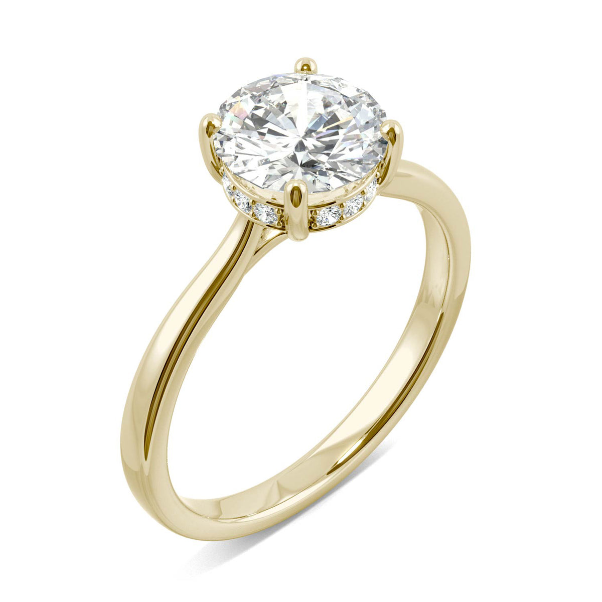 1.58 CTW DEW Round Moissanite Hidden Halo Engagement Ring in 14K White Gold
