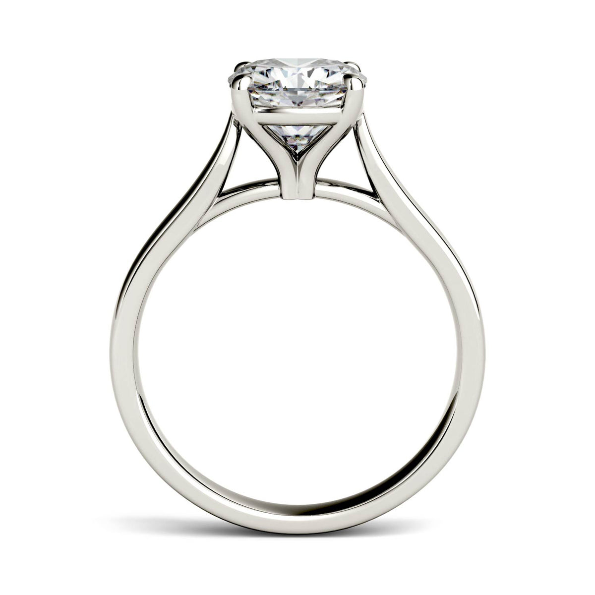 2.00 CTW DEW Cushion Moissanite Cathedral Solitaire Engagement Ring in 14K White Gold