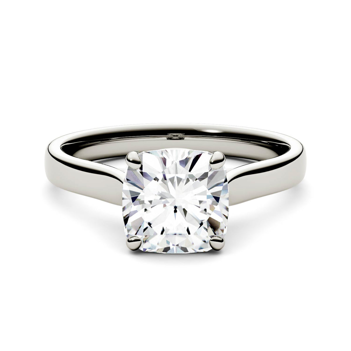 2.00 CTW DEW Cushion Moissanite Cathedral Solitaire Engagement Ring in 14K White Gold