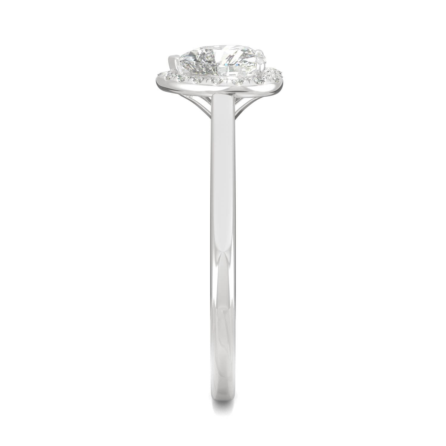 0.89 CTW DEW Heart Moissanite Halo Engagement Ring in 14K White Gold