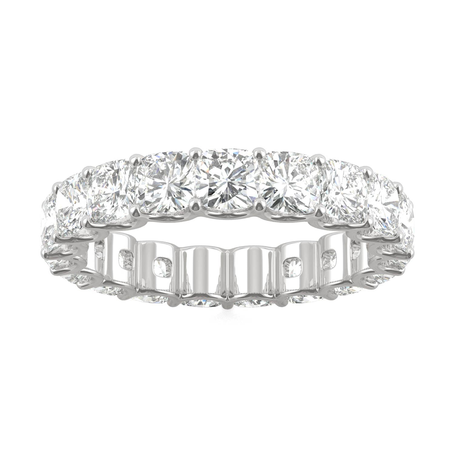 4.18 CTW DEW Cushion Moissanite Eternity Ring in 14K White Gold