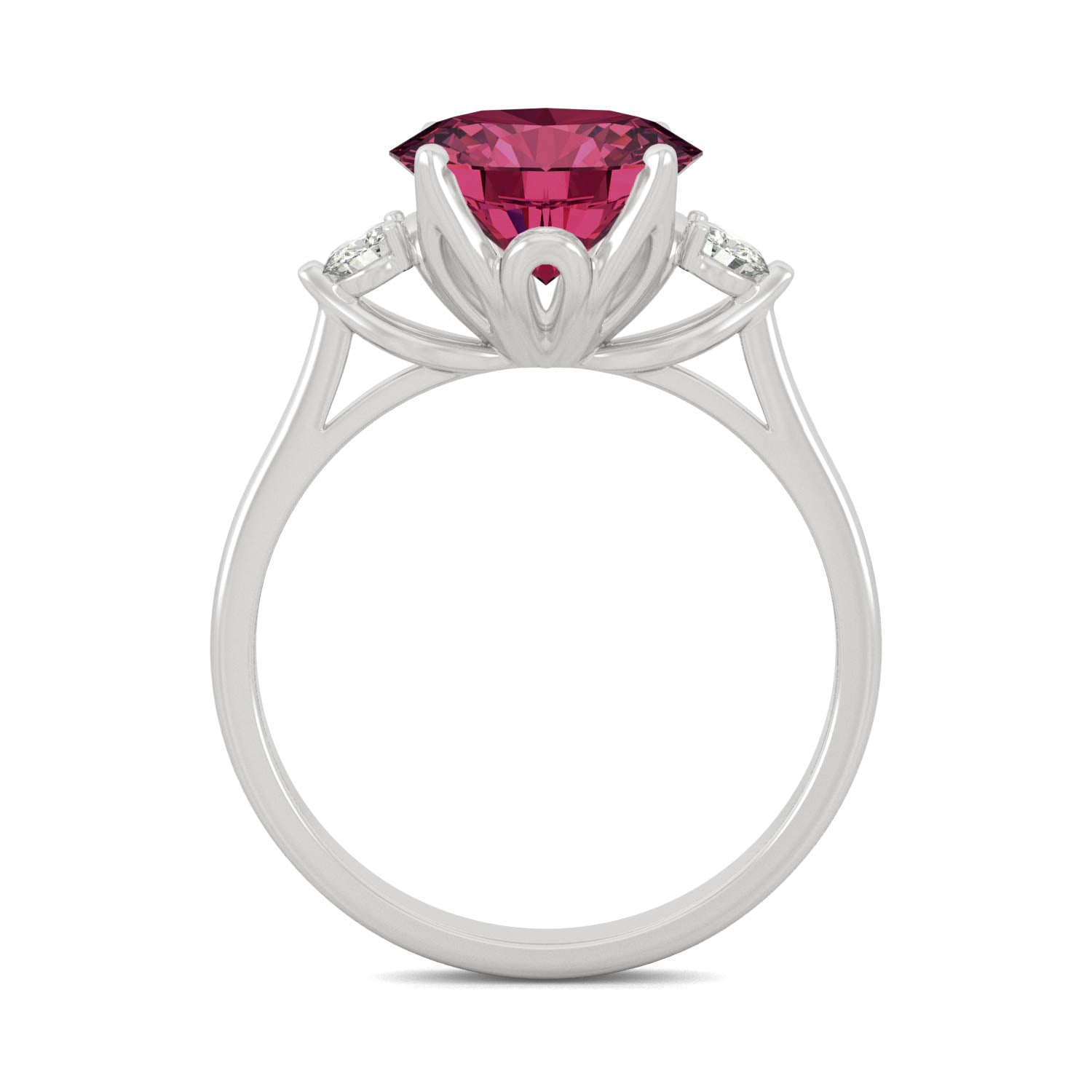 3.55 CTW DEW Round Ruby Engagement Ring in 14K White Gold