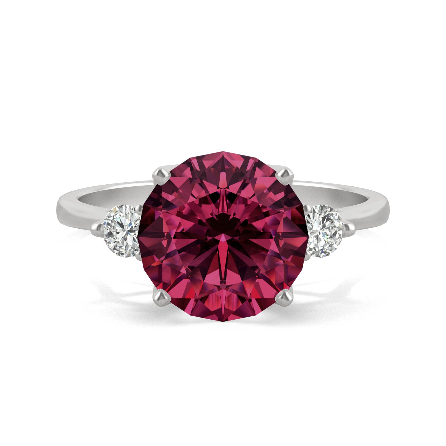 3.55 CTW DEW Round Ruby Engagement Ring in 14K White Gold