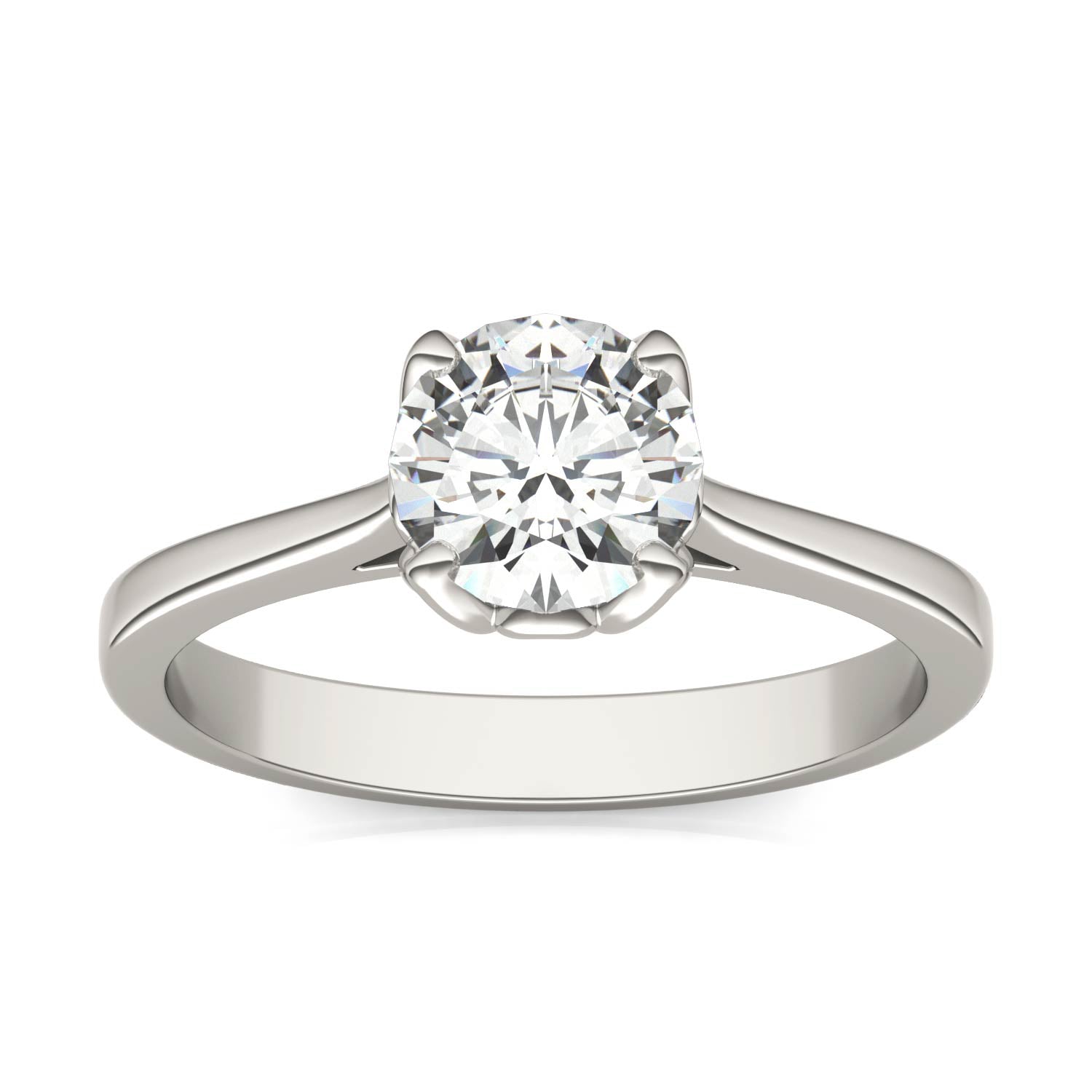 1 CTW DEW Round Moissanite Solitaire Engagement Ring in 14K White Gold