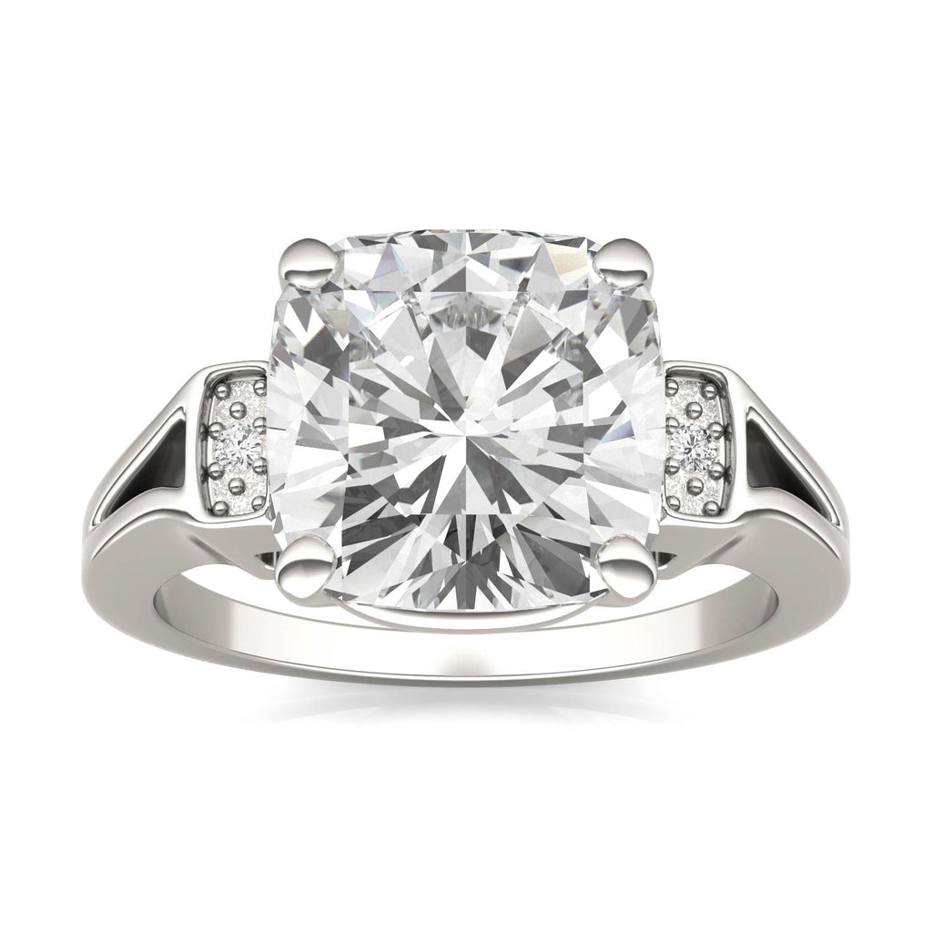 5.04 CTW DEW Cushion Side Stone Engagement Ring 14K White Gold