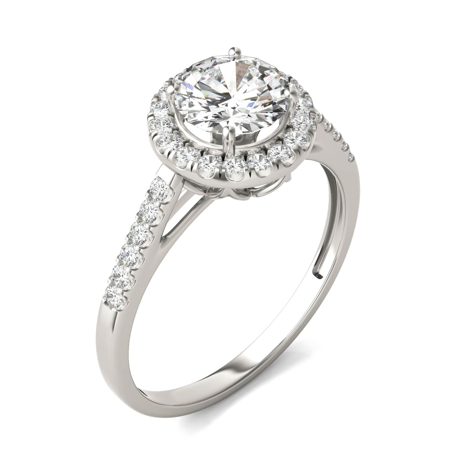 1.45 CTW DEW Round Moissanite Accented Halo Engagement Ring in 14K White Gold