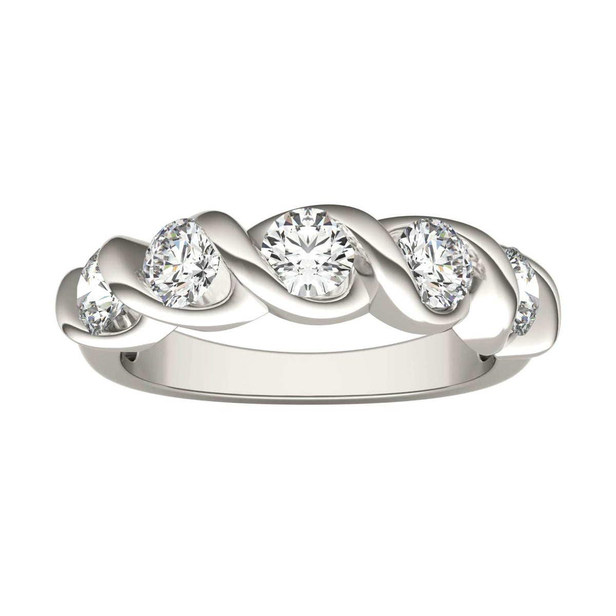 1.15 CTW DEW Round Moissanite Bypass Band in 14K White Gold
