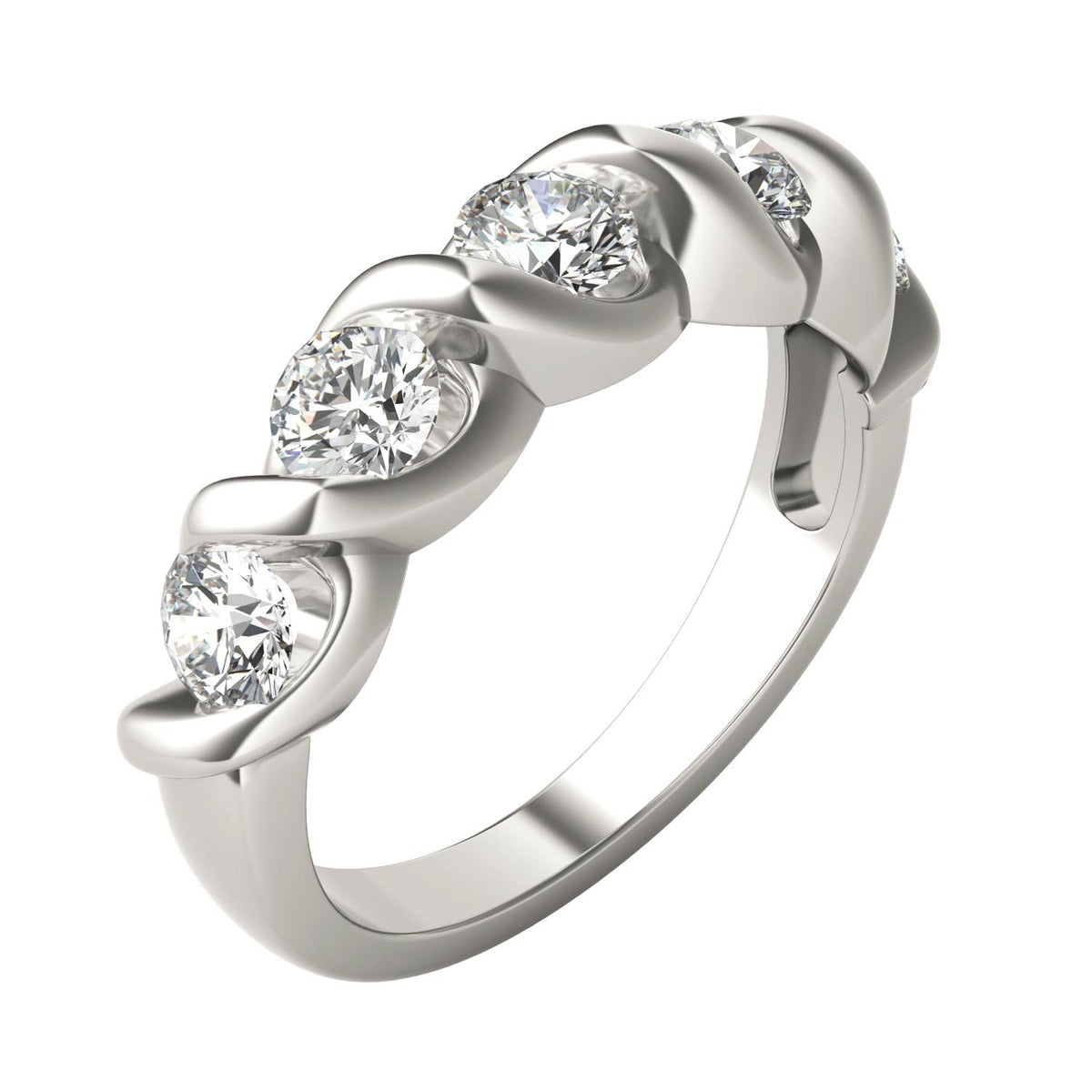 1.15 CTW DEW Round Moissanite Bypass Band in 14K White Gold