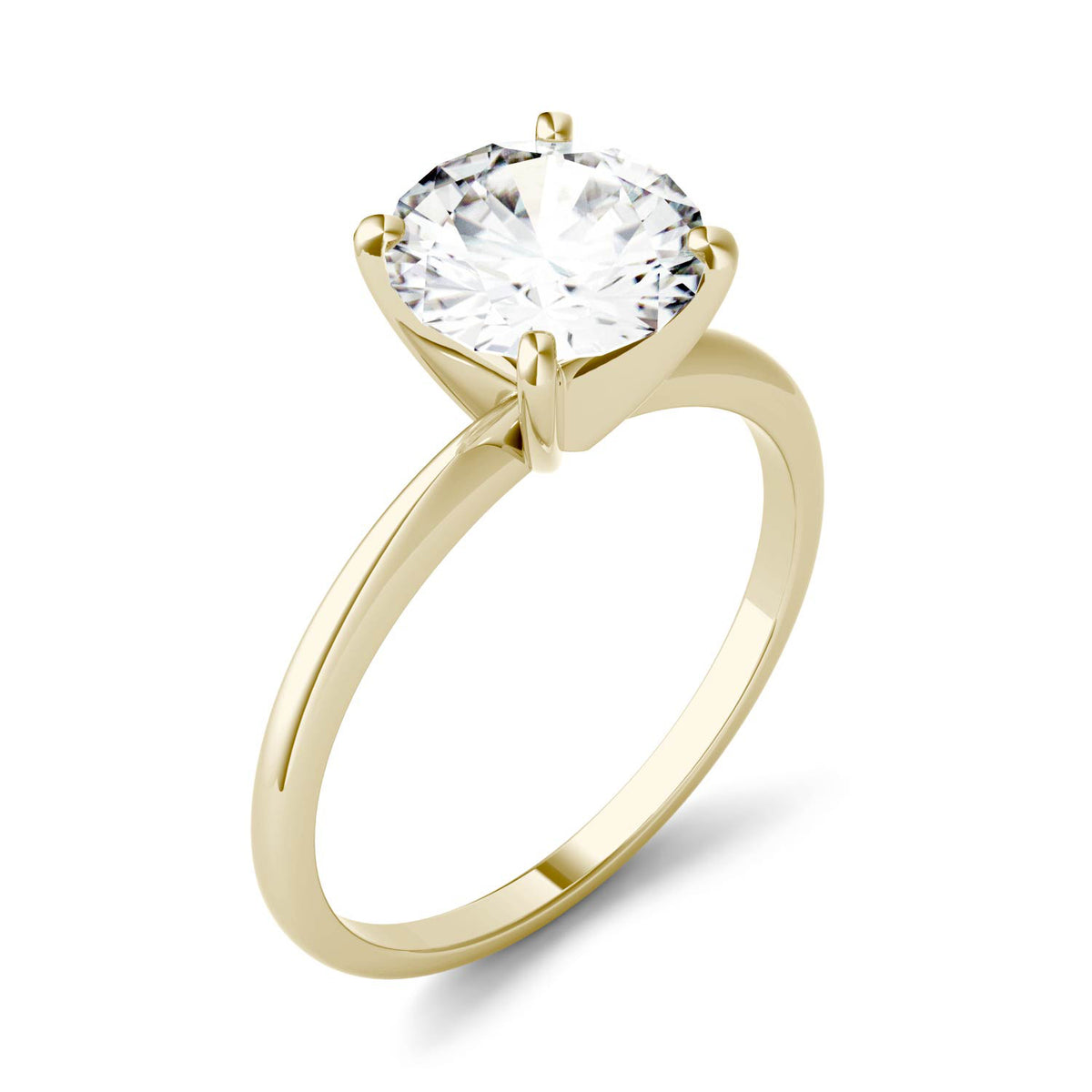1.90 CTW DEW Round Moissanite Solitaire Engagement Ring in 14K Yellow Gold